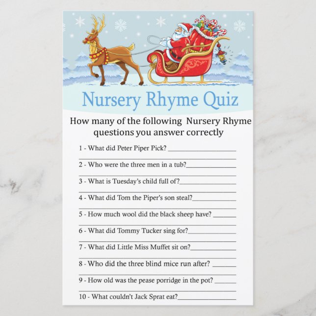 Santa Sleigh Reindeer Nursery Rhyme Quiz game (Front)