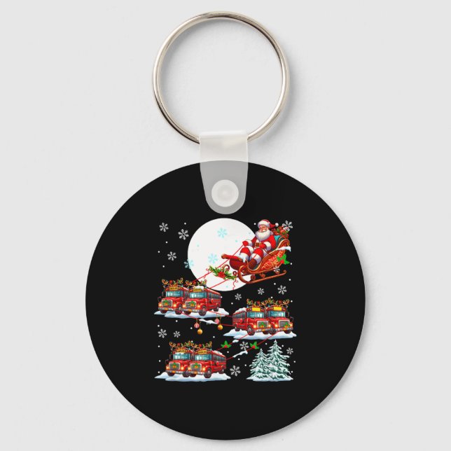 Santa Sleigh Reindeer School Buses Matching Driver Keychain (Front)