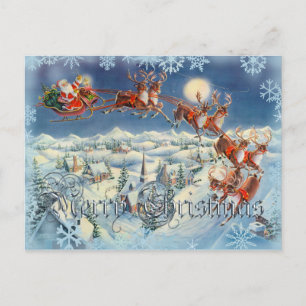 SANTA, SLEIGH, REINDEER & TEXT by SHARON SHARPE Holiday Postcard