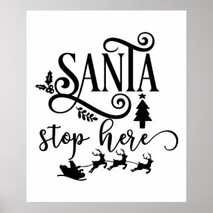 Santa Sleigh Reindeer Typography Christmas Poster