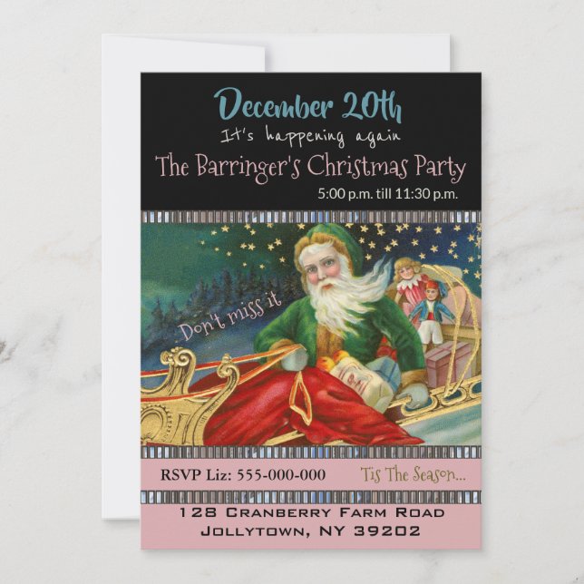 Santa Sleigh Ride Holiday Party Invitation (Front)