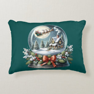 Santa Sleigh Ride in Snow Globe Wonderland Accent Pillow