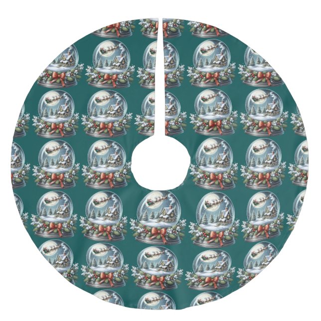 Santa Sleigh Ride in Snow Globe Wonderland Brushed Polyester Tree Skirt (Front)