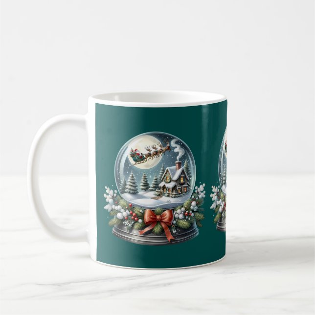 Santa Sleigh Ride in Snow Globe Wonderland Coffee Mug (Left)