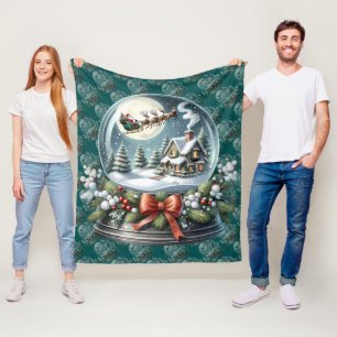 Santa Sleigh Ride in Snow Globe Wonderland Fleece Blanket