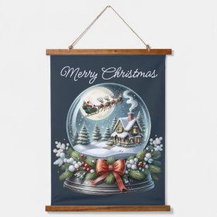 Santa Sleigh Ride in Snow Globe Wonderland Hanging Tapestry