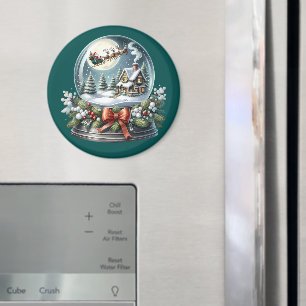 Santa Sleigh Ride in Snow Globe Wonderland Magnet