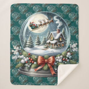 Santa Sleigh Ride in Snow Globe Wonderland Sherpa Blanket