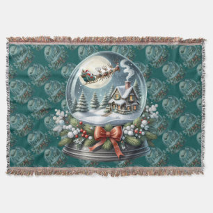 Santa Sleigh Ride in Snow Globe Wonderland Throw Blanket