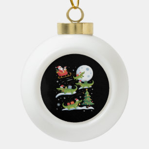 Santa Sleigh Riding Alligator Christmas Funny Xmas Ceramic Ball Christmas Ornament