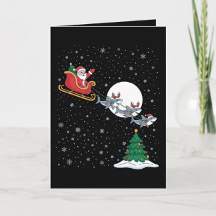 Santa Sleigh Riding Sharks Reindeer Christmas Xmas Card