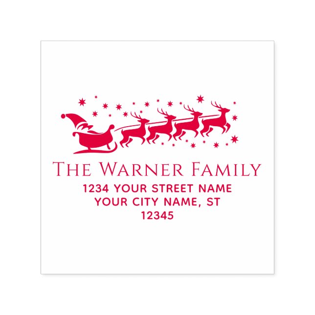 Santa Sleigh Snow Christmas Name Ret Address #2A Self-inking Stamp (Design)