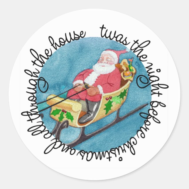 Santa Sleigh Twas the Night Before Sticker (Front)