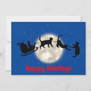 Santa sleigh with funny black cats  holiday card