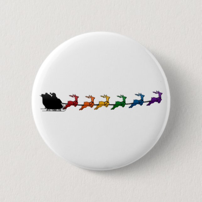 Santa Sleigh with Rainbow Reindeer 2 Inch Round Button (Front)