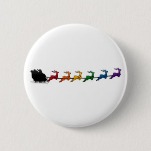 Santa Sleigh with Rainbow Reindeer 2 Inch Round Button