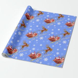 Santa & Sleigh Wrapping paper. Matt blue Wrapping Paper
