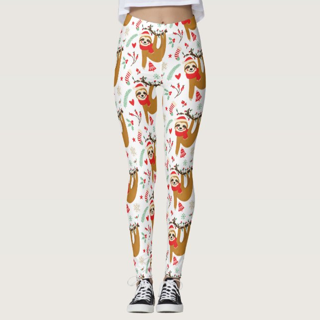 Santa Sloth Christmas Leggings (Front)