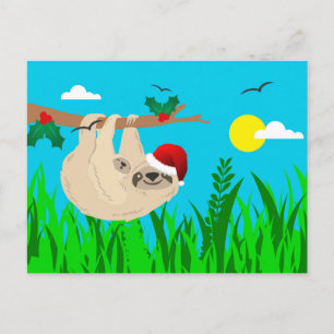 santa sloth holiday postcard