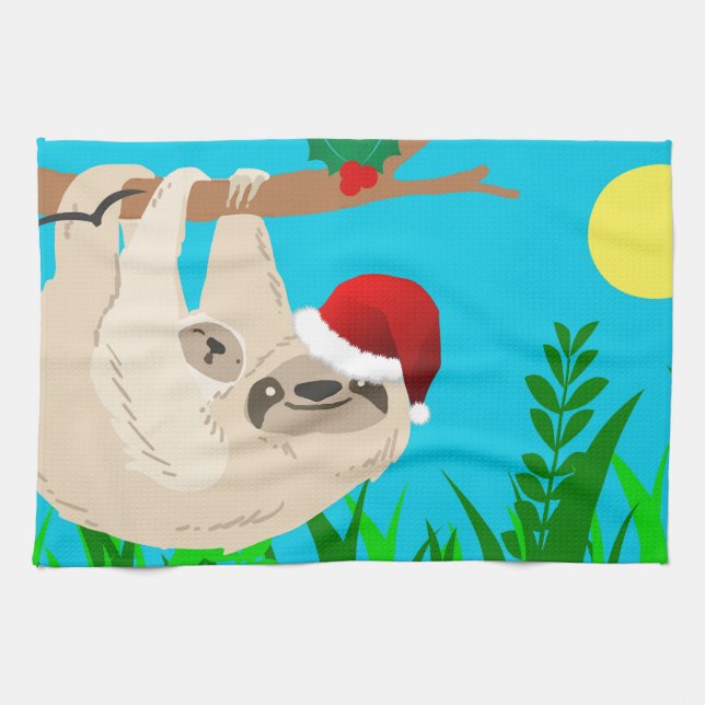 santa sloth kitchen towel (Horizontal)