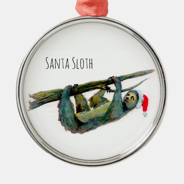 Santa Sloth Metal Ornament (Front)