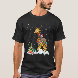 Santa Sloth Riding Giraffe Reindeer Xmas Light Lov T-Shirt
