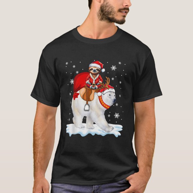 Santa Sloth Riding Reindeer Polar Bear Xmas Kids T T-Shirt (Front)