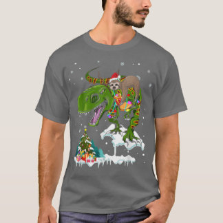 Santa Sloth Riding TRe Reindeer Xmas Light Lover F T-Shirt