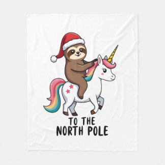 Santa Sloth Riding Unicorn Funny Girl Christmas T- Fleece Blanket