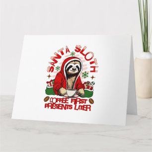 Santa sloth sipping coffee  card