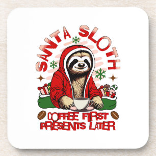 Santa sloth sipping coffee  coaster