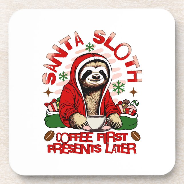 Santa sloth sipping coffee  coaster (Front)