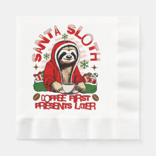 Santa sloth sipping coffee  napkin