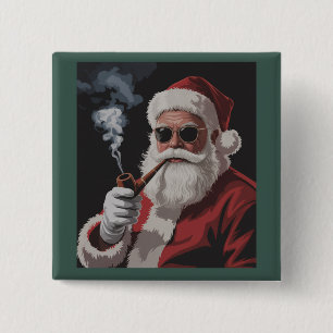 Santa Smoking Party Funny Christmas Holiday  2 Inch Square Button