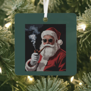 Santa Smoking Party Funny Christmas Holiday Metal Ornament