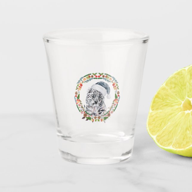 Santa Snow Leopard Shot Glass (Front)