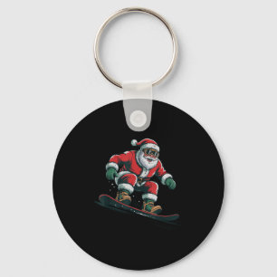 Santa Snowboarding Christmas Holiday Retro Vintage Keychain