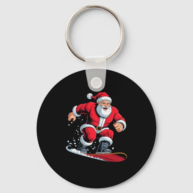 Santa Snowboarding Lover Funny Holiday Christmas X Keychain (Front)