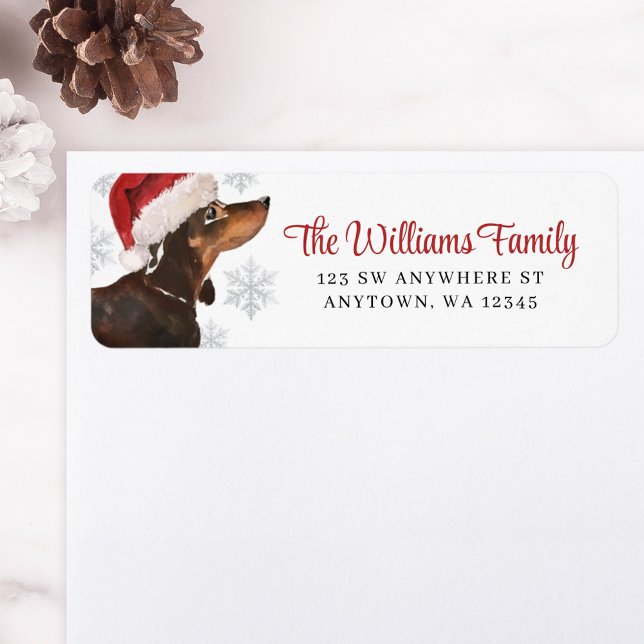 Santa Snowflake Black Tan Dachshund Return Address (Créateur téléchargé)