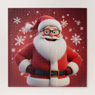 Santa Snowflake Holiday Scene For Cozy Family Fun Jigsaw Puzzle