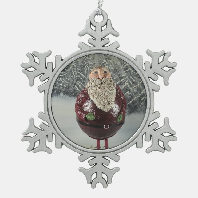 Santa Snowflake Pewter Christmas Ornament (Front)