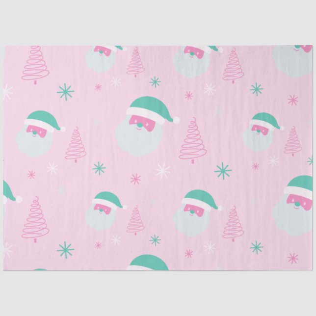 Santa Snowflakes Christmas Trees Pink Christmas Tissue Paper (Front)
