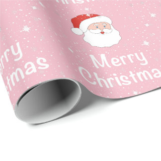 Santa & snowflakes on a pink background Christmas Wrapping Paper