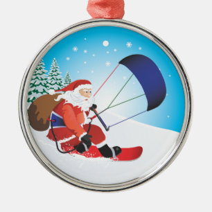 Santa Snowkite Snowboard Premium Ornament