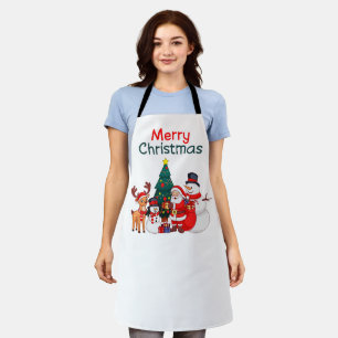 Santa Snowman And Reindeer Festive Merry Christmas Apron