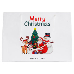Santa Snowman And Reindeer Festive Merry Christmas Large Gift Bag