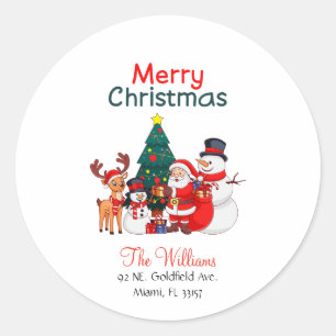 Santa, Snowman And Reindeer Merry Christmas Classic Round Sticker