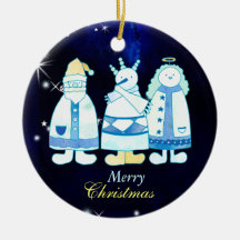 Santa Snowman Angel Blue Christmas Tree
