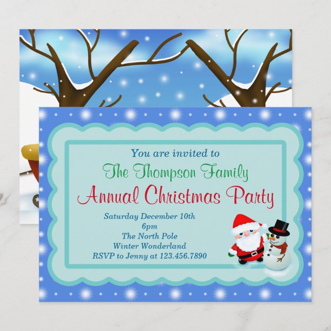 Santa Snowman Christmas Party Invitation (Front/Back)