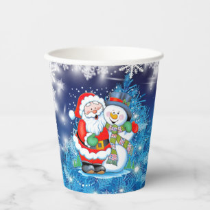 Santa Snowman Christmas Party Optional Lid Paper Cups